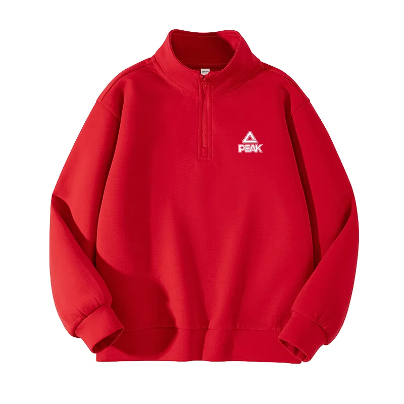 Детский свитшот с отложным воротником, ретро-спортивный стиль, Red/Pk Label White Silicone K, PEAK