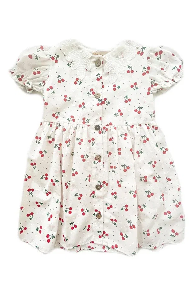 Детское платье для девочек с принтом White Cherry Girl's Dress Denimini, White
