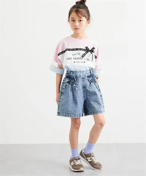 Детские джинсовые шорты для девочек с бантом QUNTSTYLE, Navy — фото 4