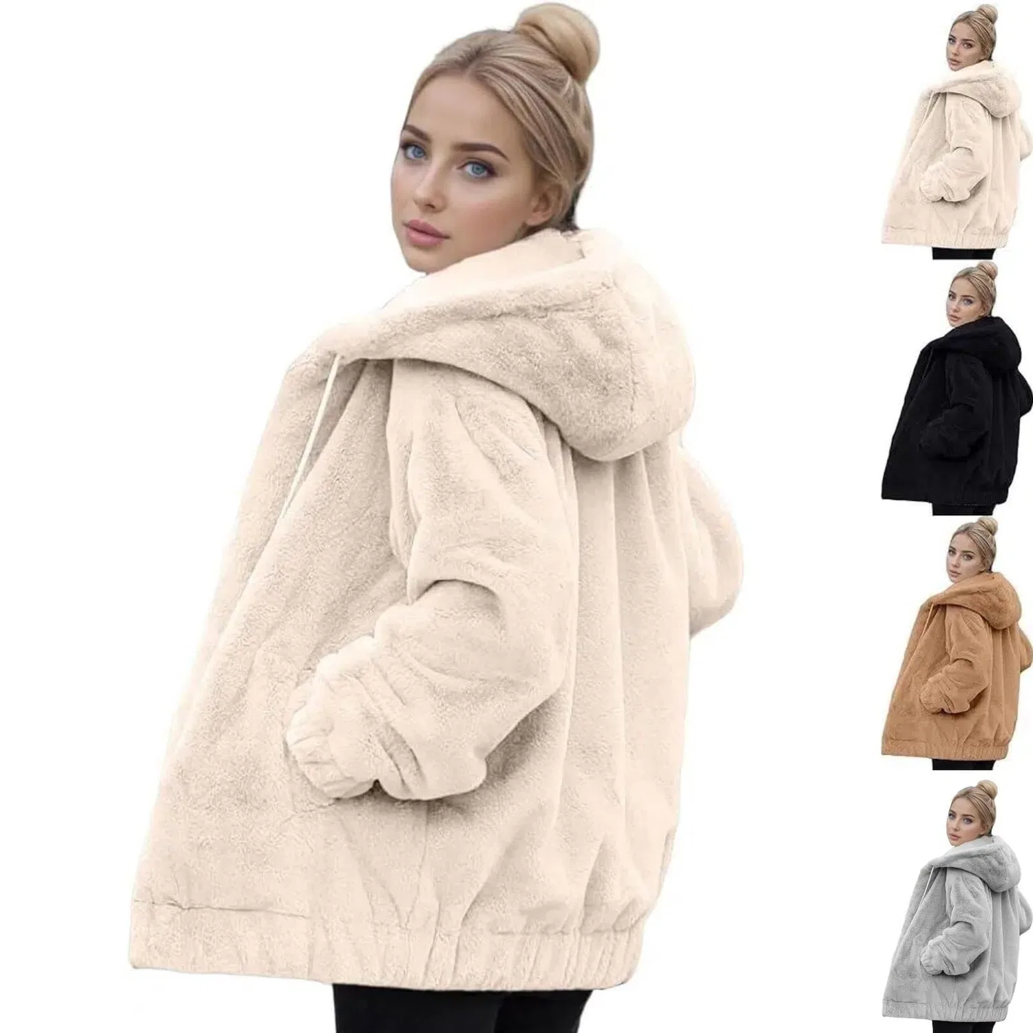 Женская куртка с флисом и капюшоном, с принтом, Winter Fleece Hooded Jackets, Beige
