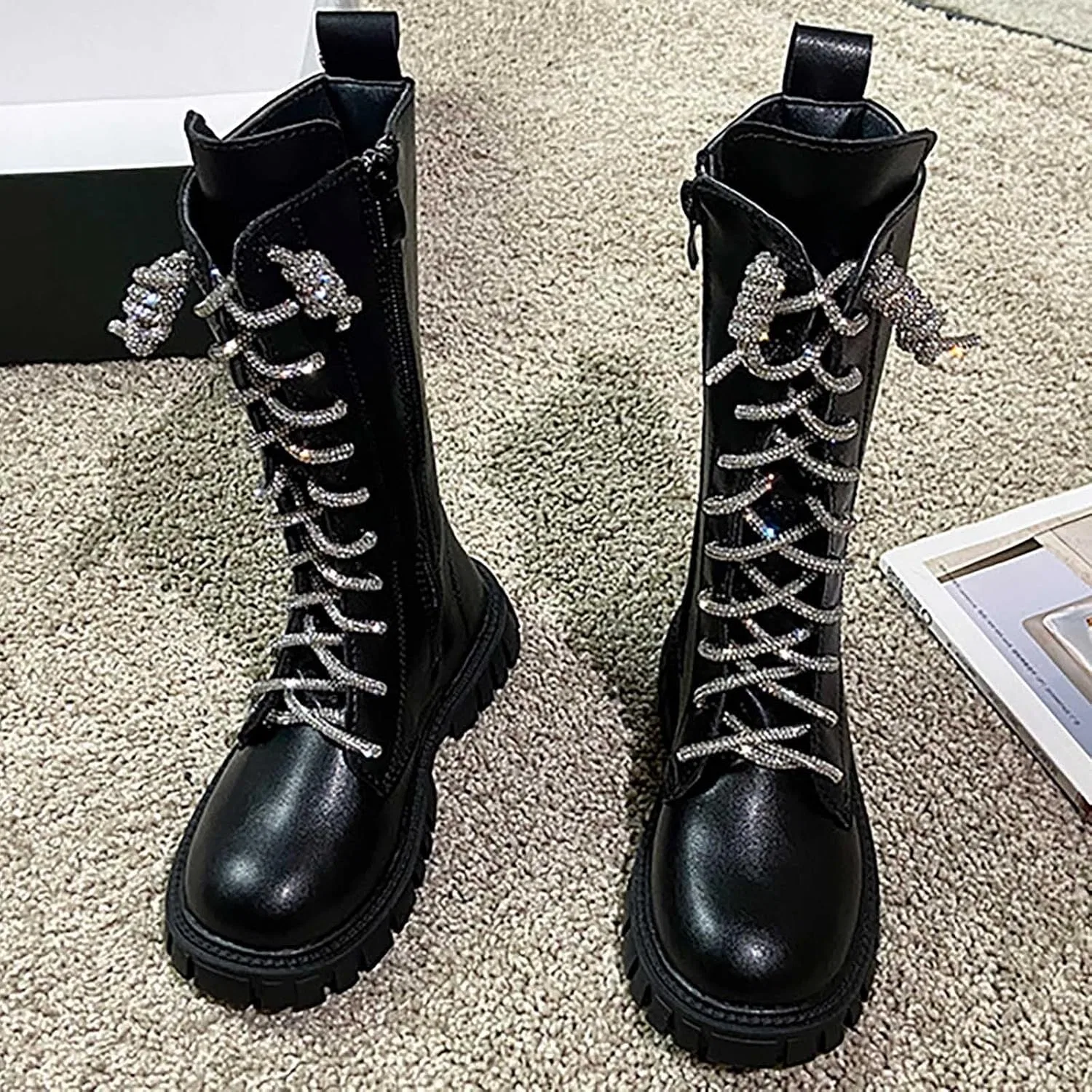Детские сапоги для девочек с принтом, модель Girls Mid Calf Boots Tall Booties, Black — фото 3