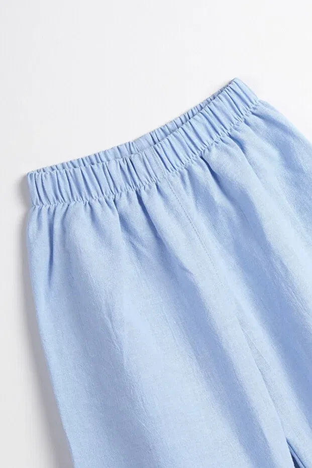 Детские брюки для девочек свободного кроя Linen/Cotton Loose Fit Unisex Kids' Trousers Bondberro, Blue — фото 2