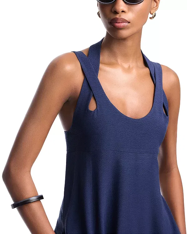 Женское платье с принтом Fluid Viscose Jacquard Dress With Criss Cross Straps Emporio Armani, Mineral Blue — фото 2