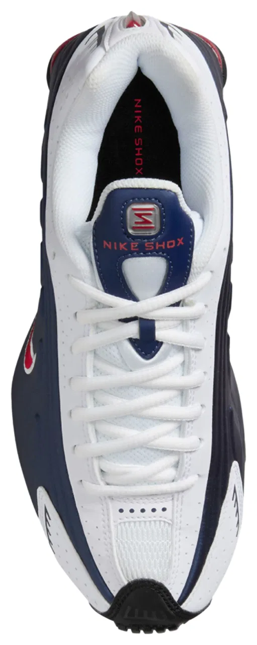 Детские кроссовки для мальчиков с пружинящей амортизацией Nike Shox R4, Midnight Navy/White/Gym Red — фото 3