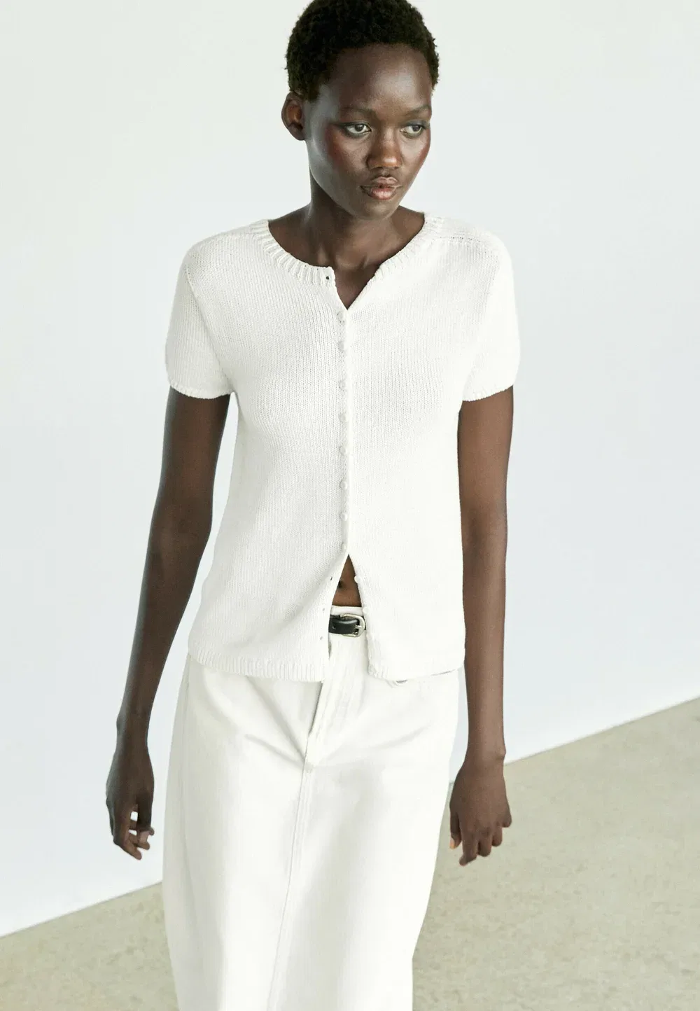 Вязаный кардиган из смеси хлопка и шелка Massimo Dutti, White