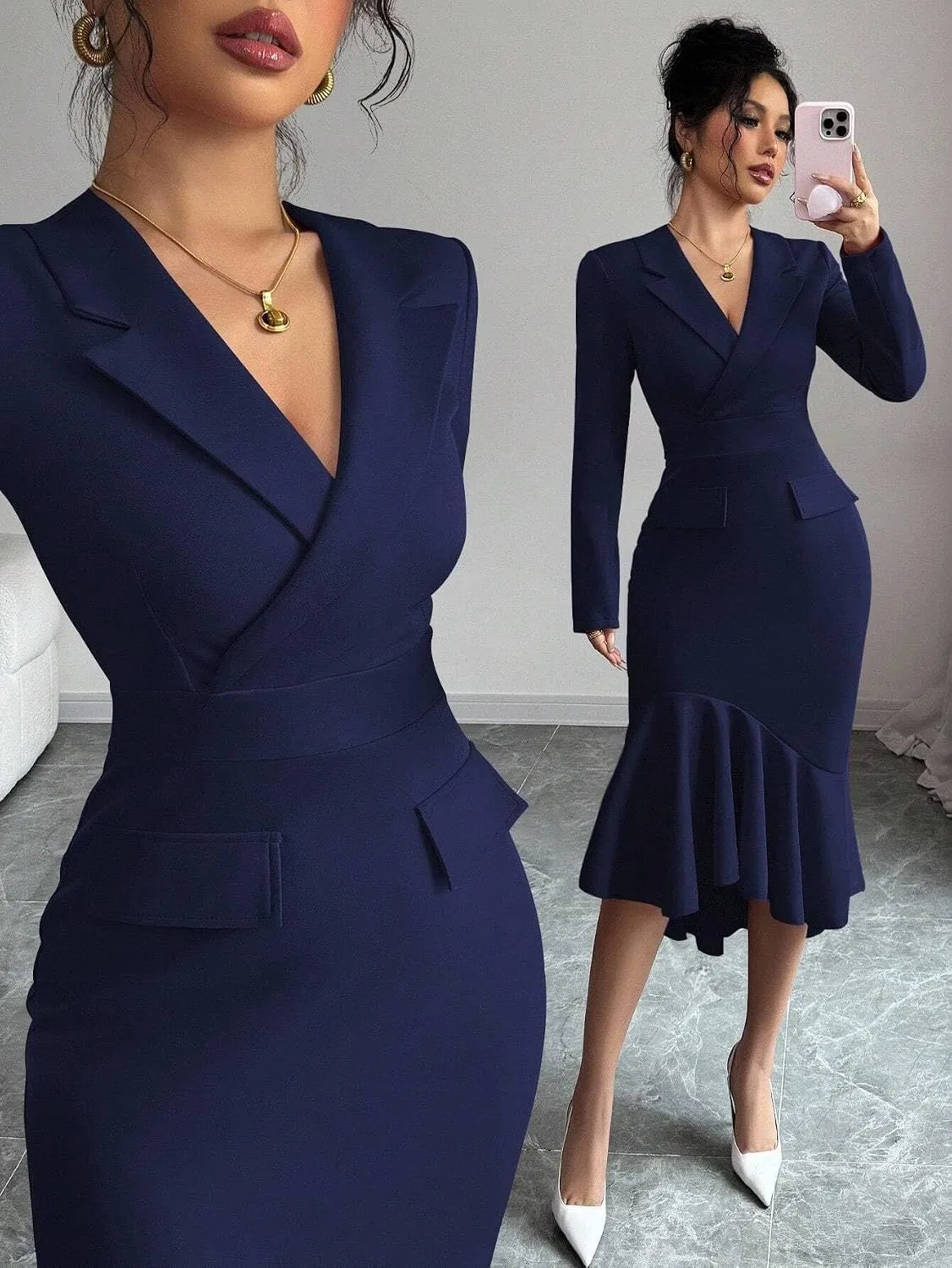 Женское миди-платье с асимметричным подолом, Royal Blue — фото 4