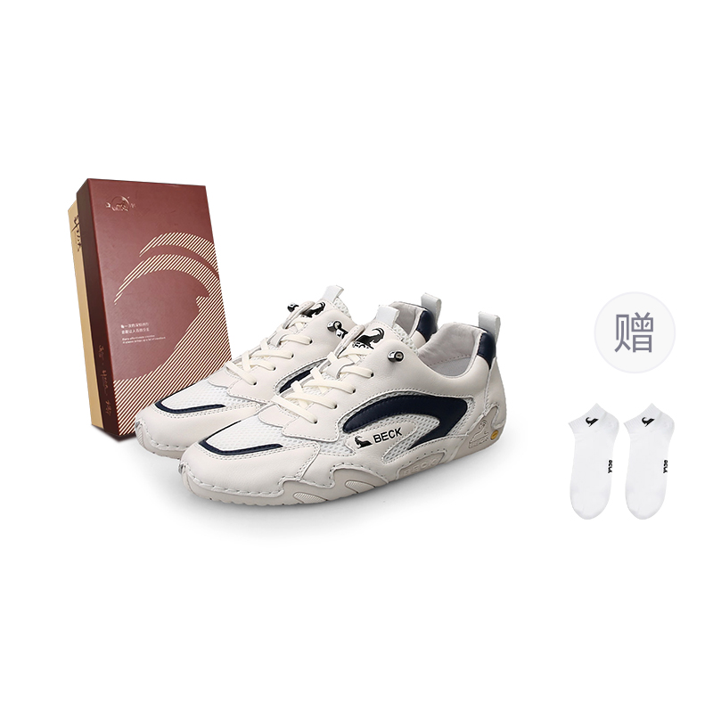 

BECK Кроссовки Wild Echo Collection с противоскользящей и износостойкой подошвой, низкие повседневные, мужские, бежево-голубые [в комплекте с фирменными носками]