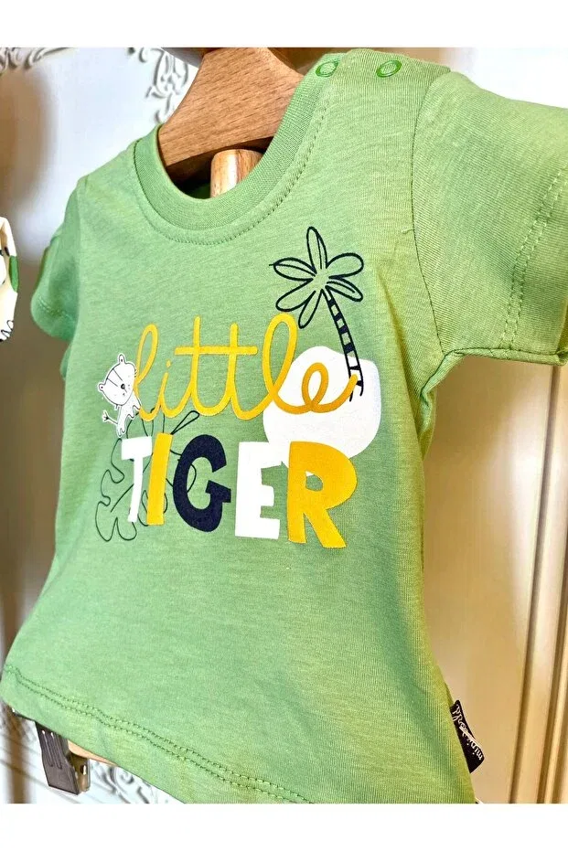 Детская футболка для мальчиков хлопковая Little tiger 2 in one cotton combed t-shirt Funda Bebe, Green — фото 3