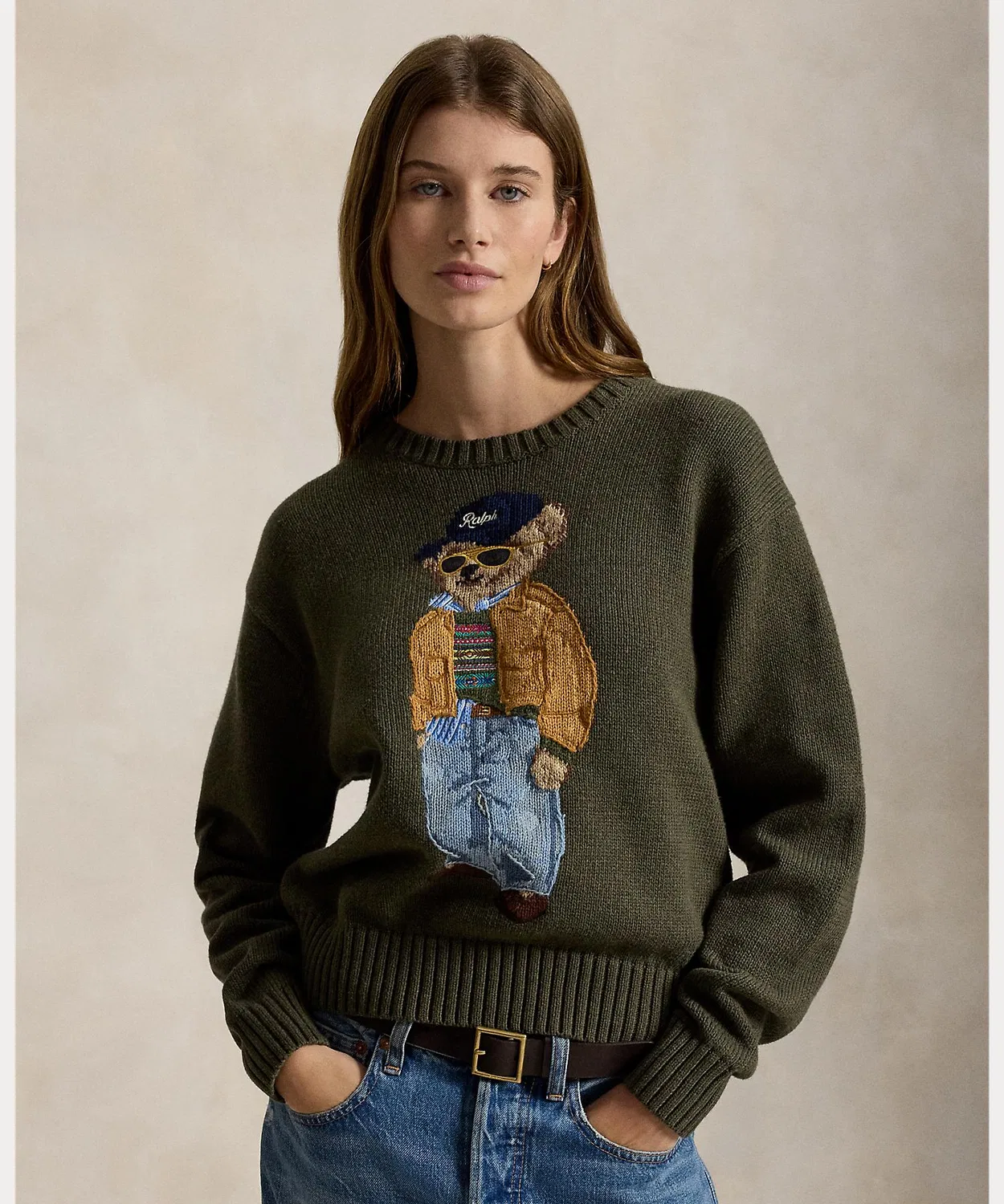 Женский хлопковый свитер с длинным рукавомPolo Bear POLO RALPH LAUREN, Green