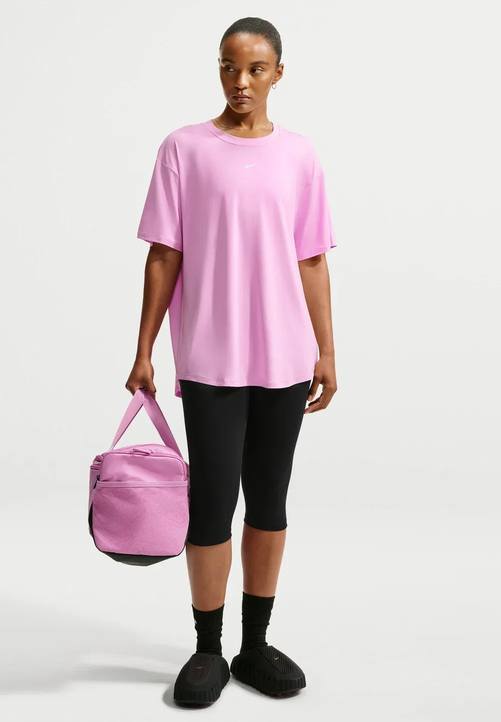 W nk1 df tie back ss - спортивная футболка Nike Performance, Pink Rise/White