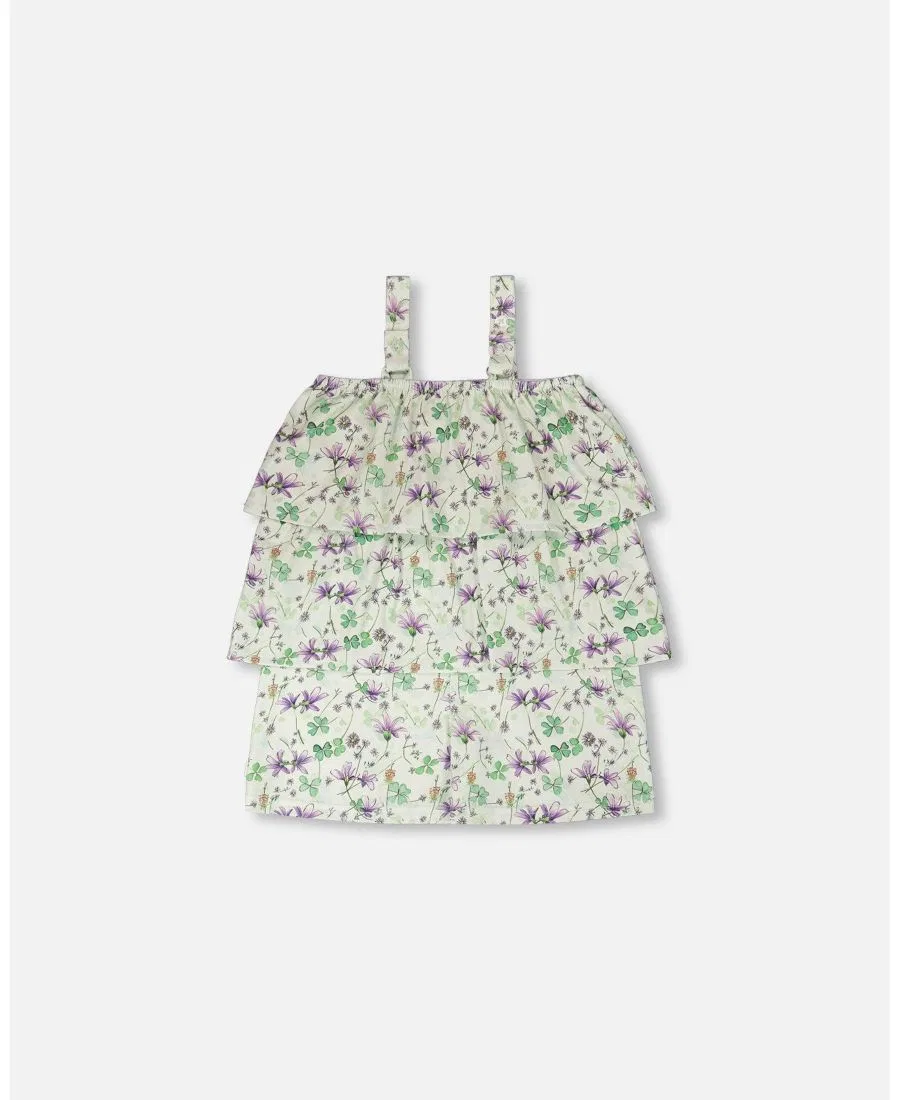Боди-комбинезон без рукавов с многослойными воланами Deux par Deux, Green Floral Print — фото 3