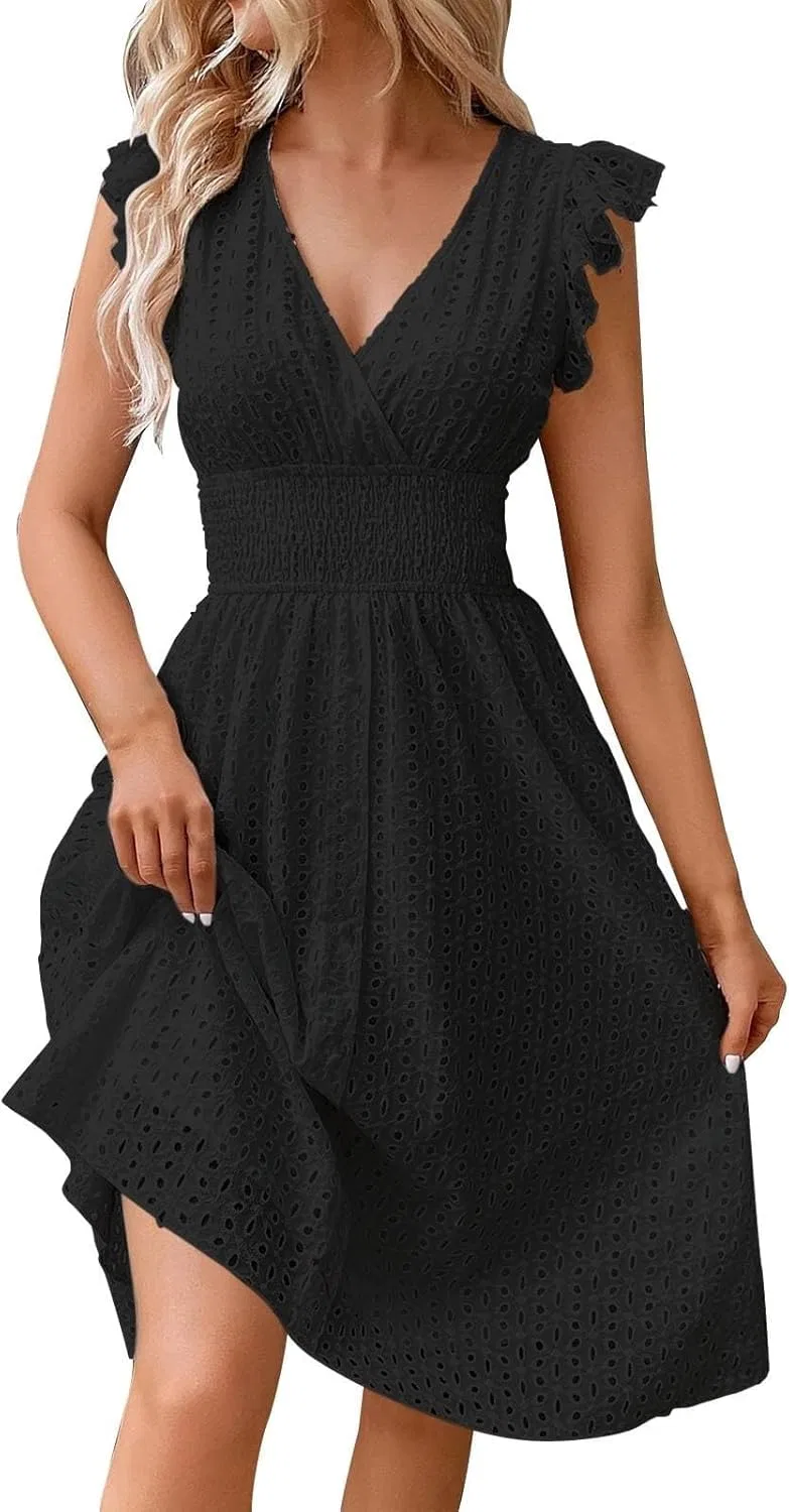 Женское платье с кружевной вышивкой Sundresses for Women, Black