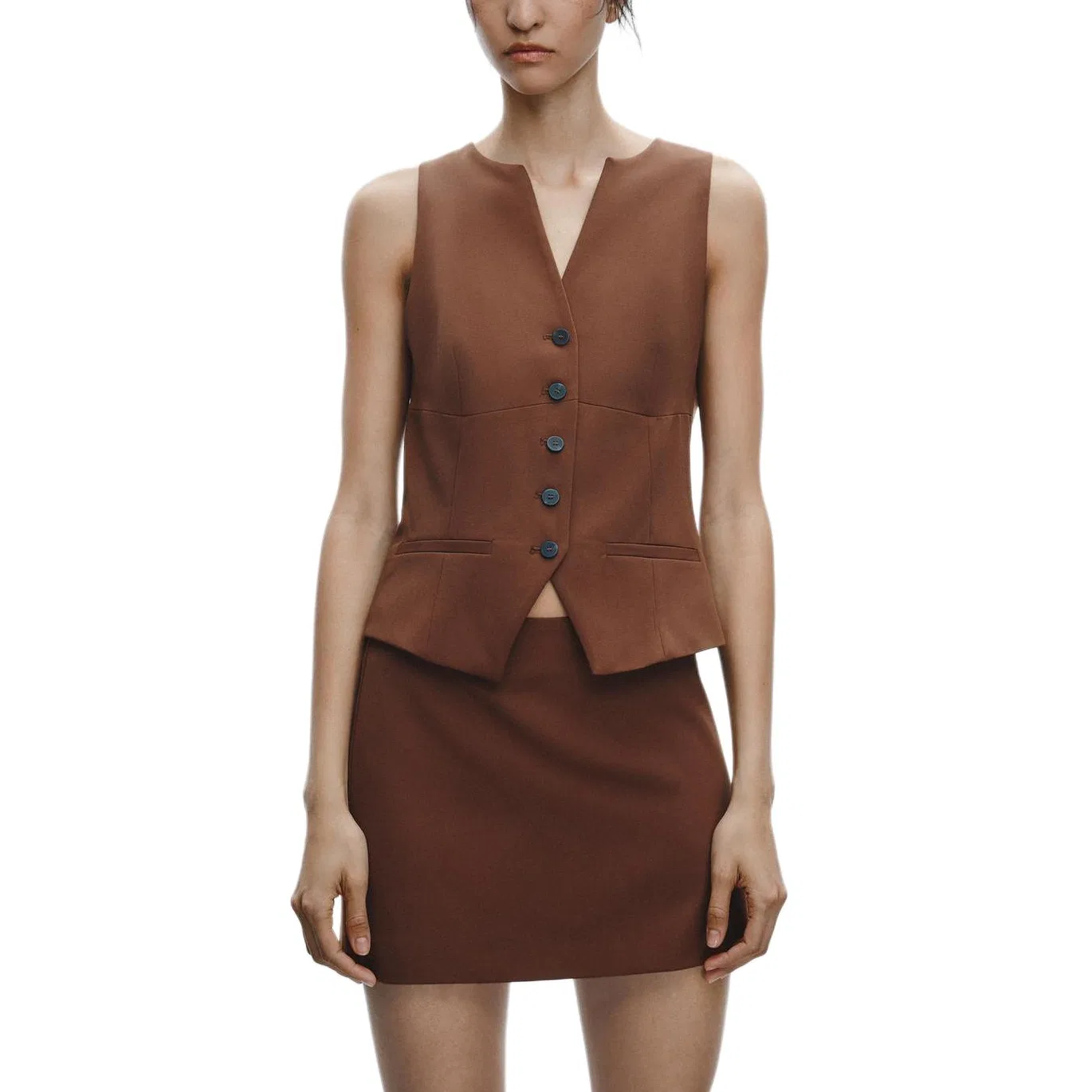 Женский жилет классического кроя Light Brown ZARA, Light Brown — фото 4