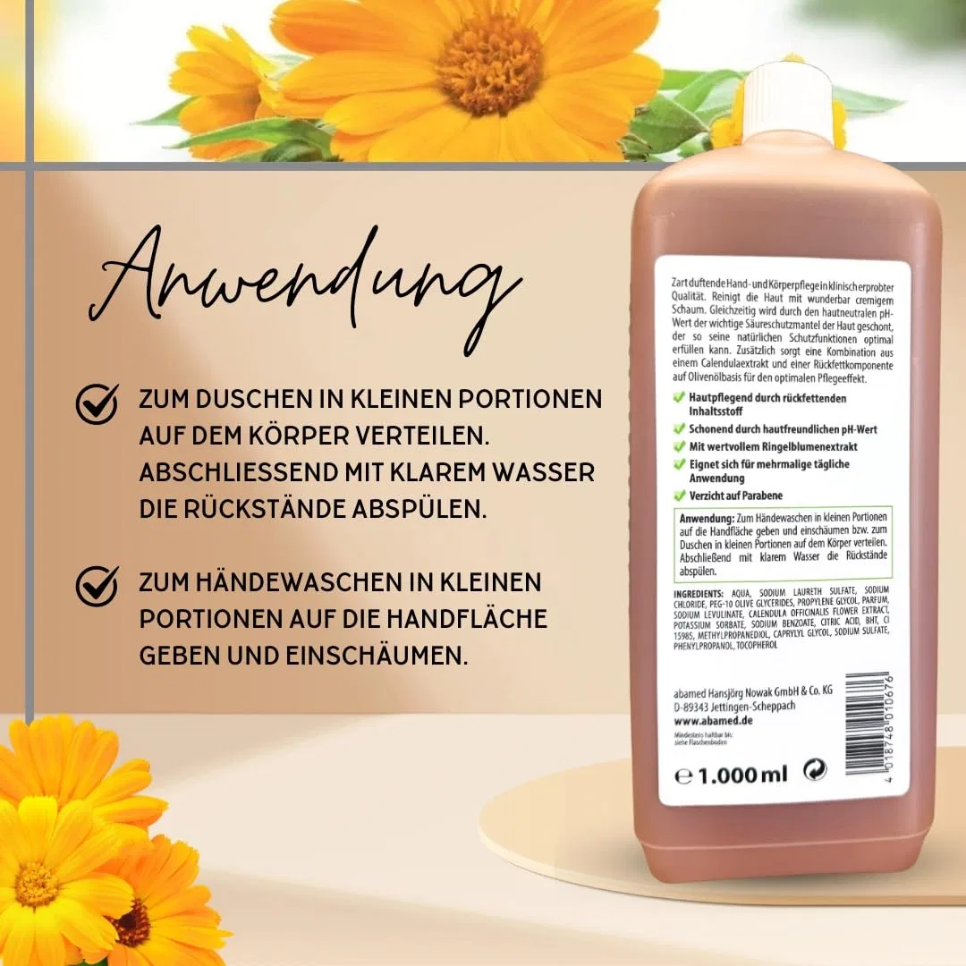 Лосьон для мытья и душа Календула, abamed, 1000 мл, Темно-оранжевый — фото 3