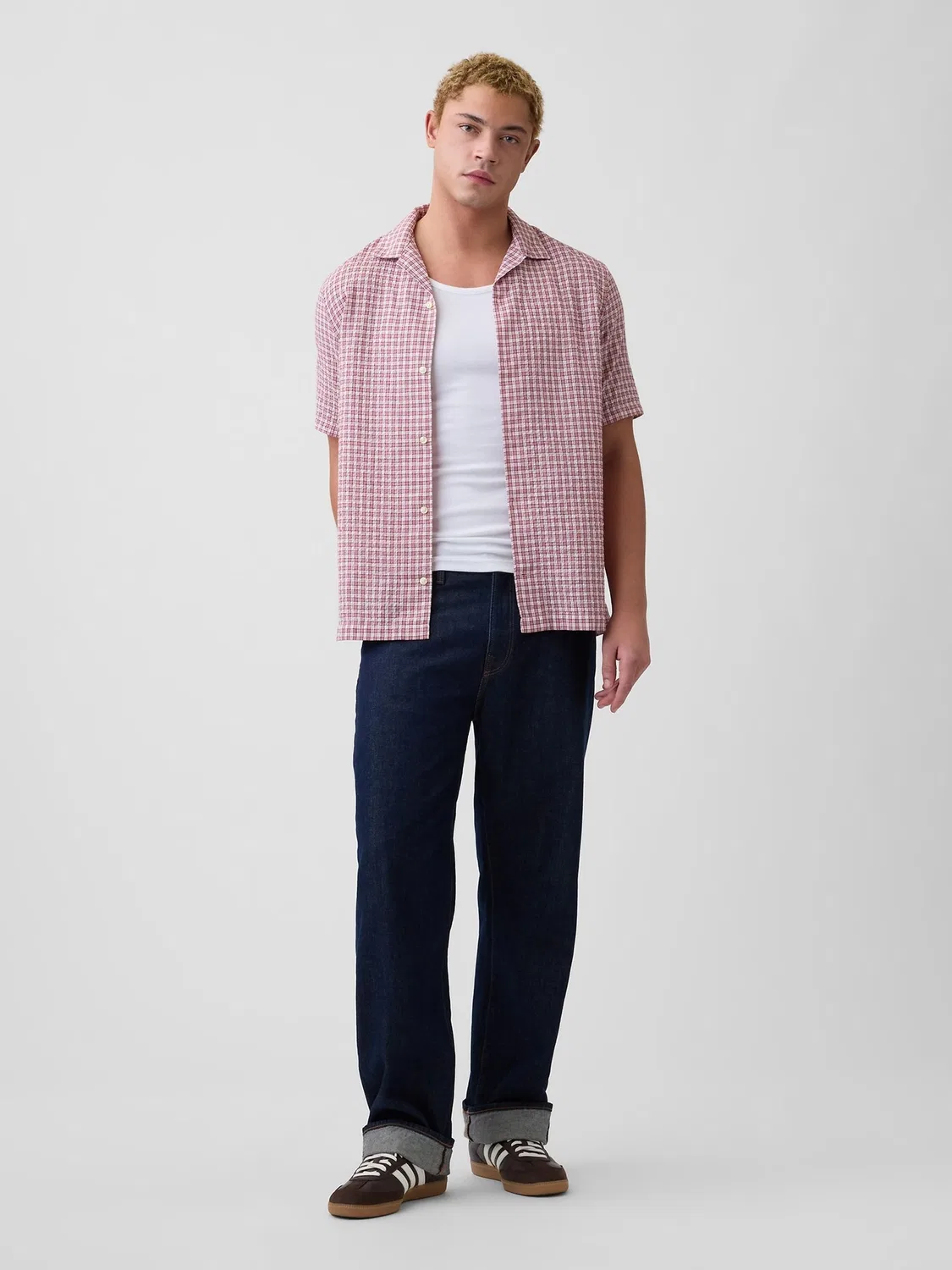 Рубашка с принтом Pink Check Gap, розовая — фото 3