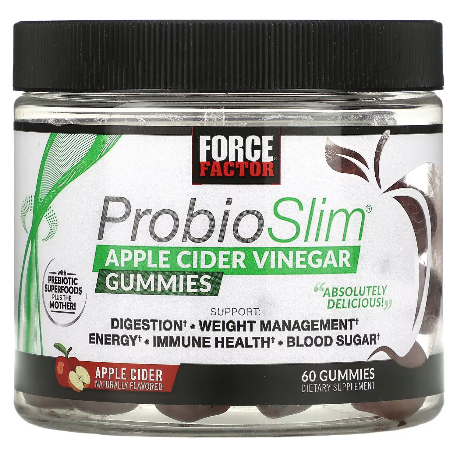 

Force Factor, ProbioSlim, жевательные таблетки с яблочным уксусом, 60 жевательных таблеток