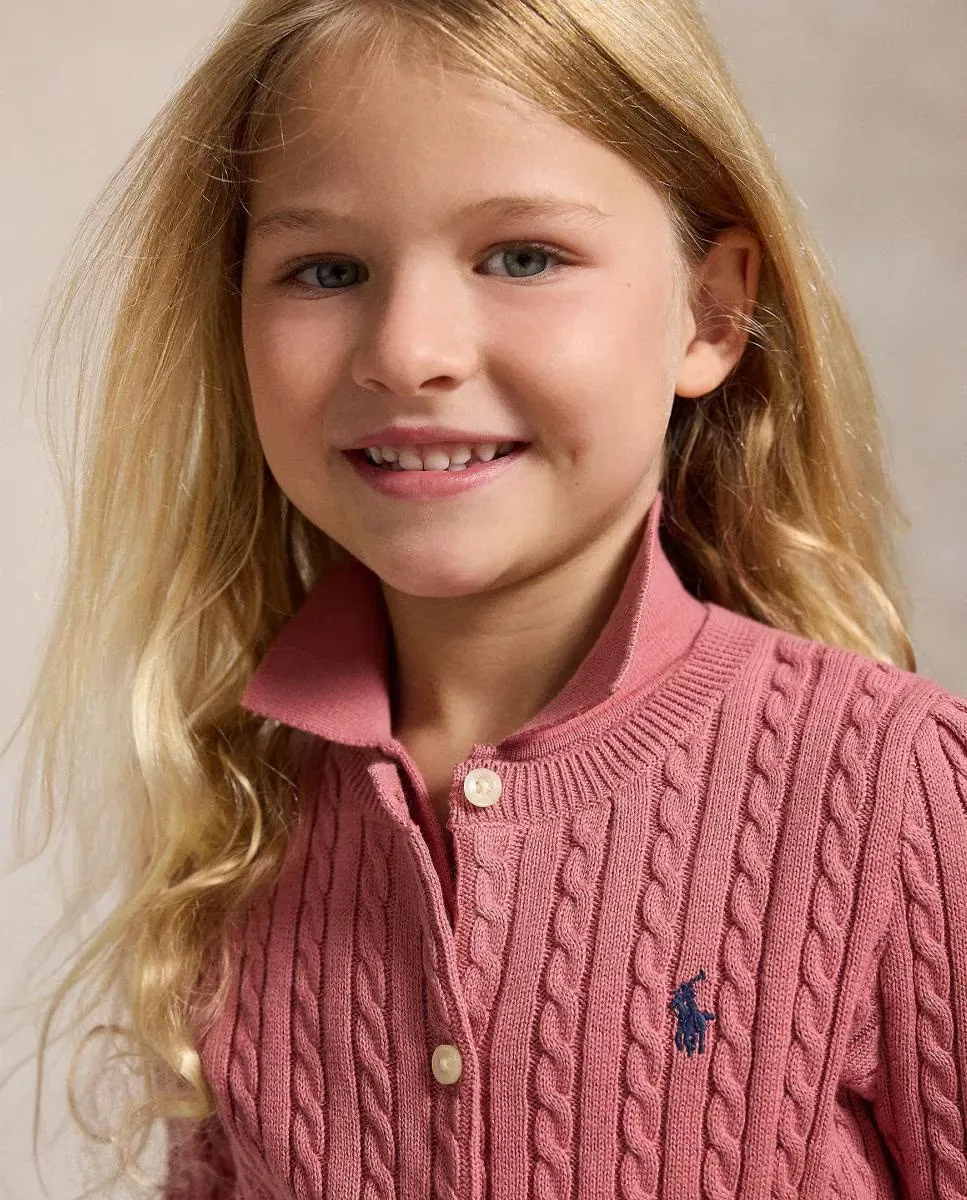 Детский кардиган для девочек с косами Polo Ralph Lauren, Роза — фото 3