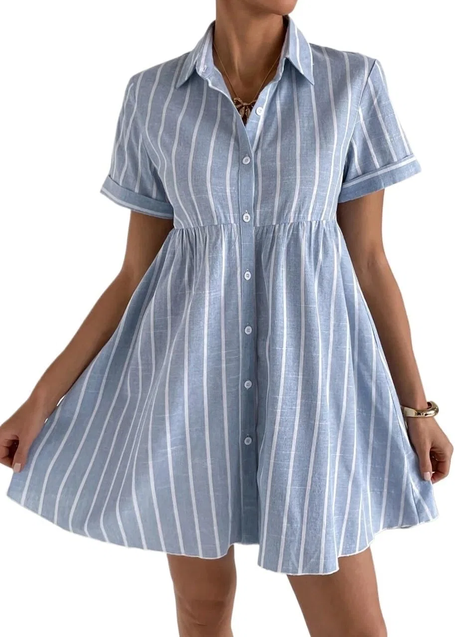 Женское мини-платье-рубашка в полоску, Blue and White
