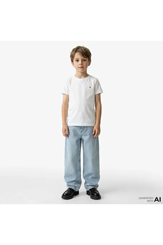 Детская футболка для девочек хлопковая Signature Ess Kids Tommy Hilfiger, White — фото 3