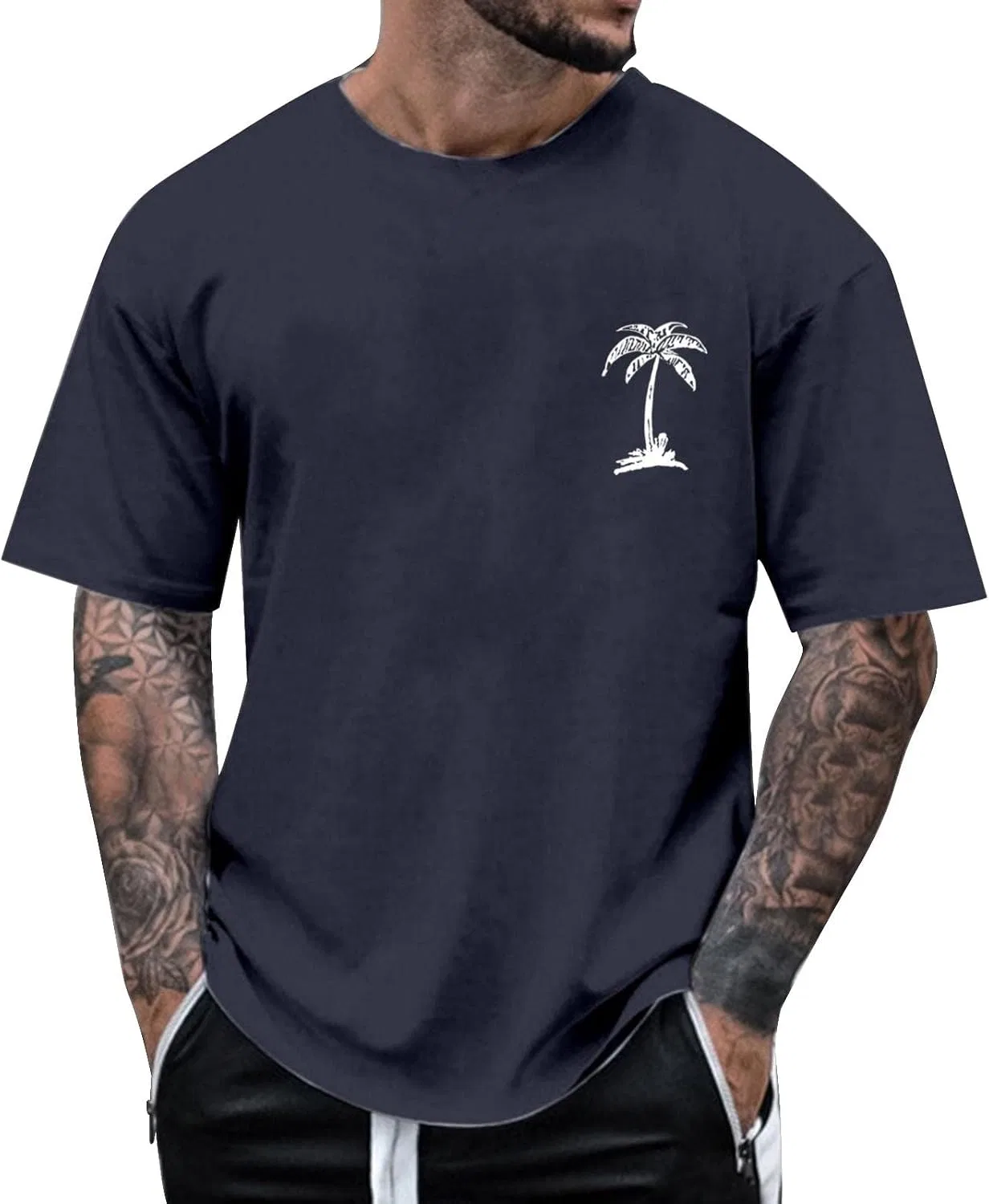 Мужская футболка с принтом Palm Tree, тёмно-синий
