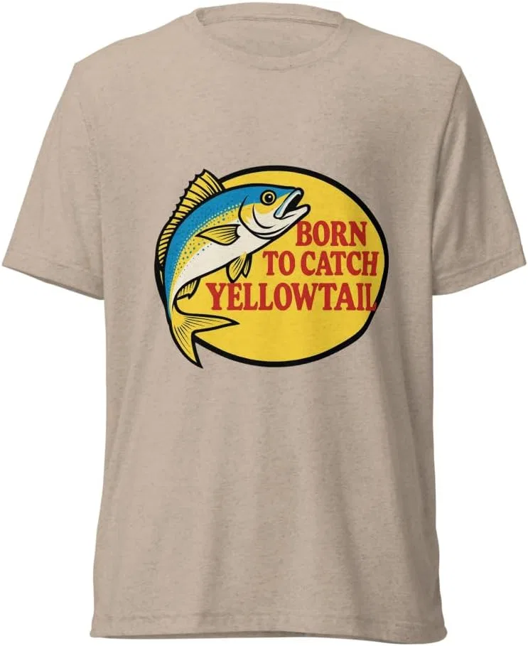 Мужская футболка с принтом Born to Catch Yellowtail 3413, Tan Triblend