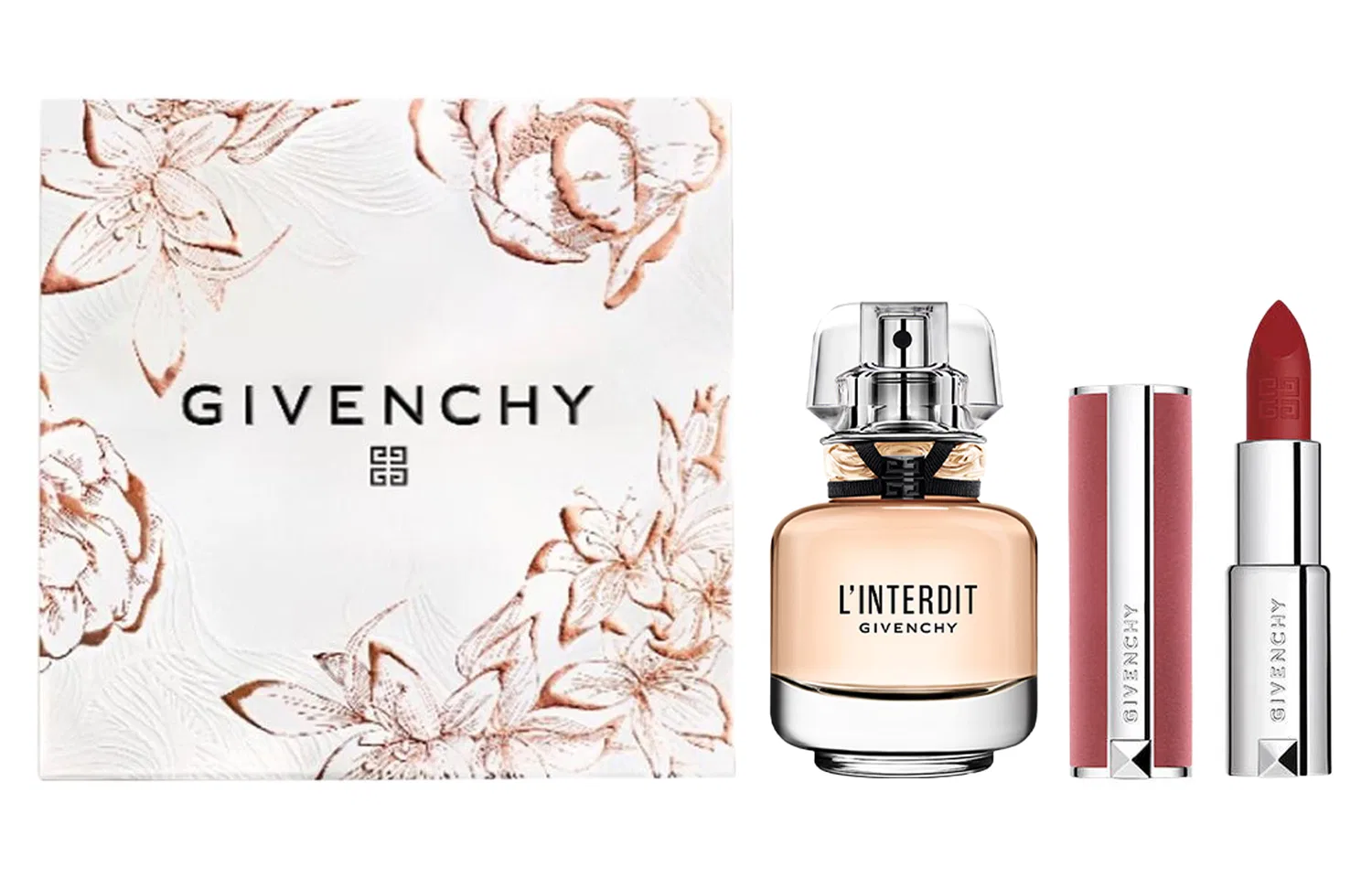 Женский набор парфюма и помады Unrestrained Heart Velvet Lipstick Givenchy, Black