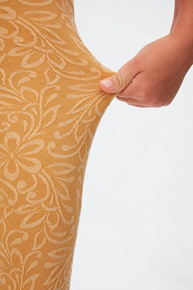 Детские леггинсы для девочек с принтом Mustard Leaf Pattern Jacquard Lovetti, Dark Mustard — фото 3