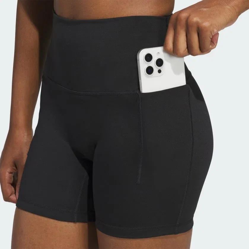 Женские леггинсы-шорты с завышенной посадкой adidas 3 Stripes Studio All Me Booty Short, Aurora Onix — фото 4