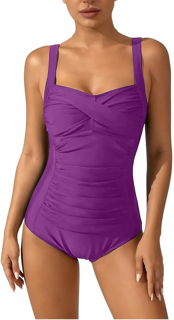 Женский цельный купальник с утягивающим эффектом ruched, Purple