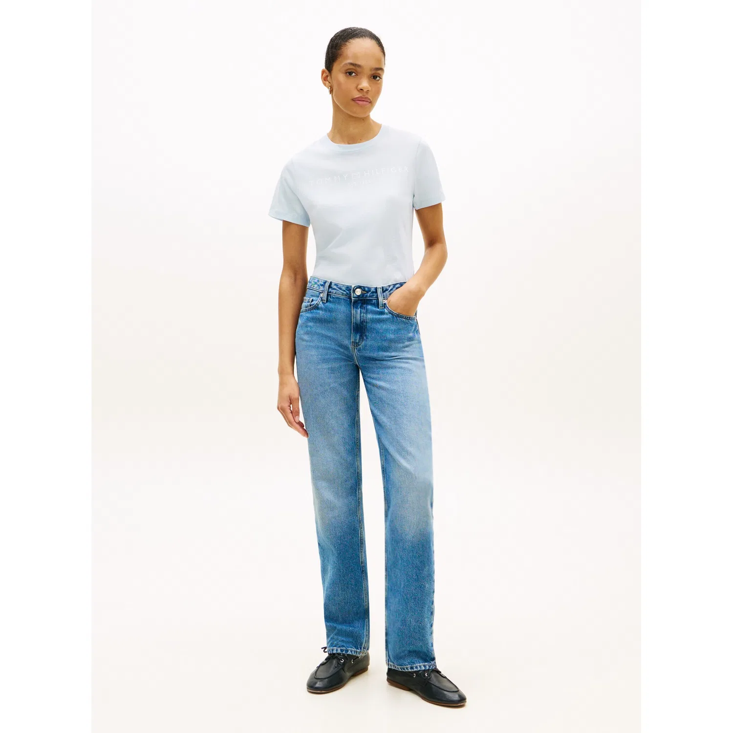 Женская хлопковая футболка с логотипом Tommy Hilfiger, Keepsake Blue — фото 3