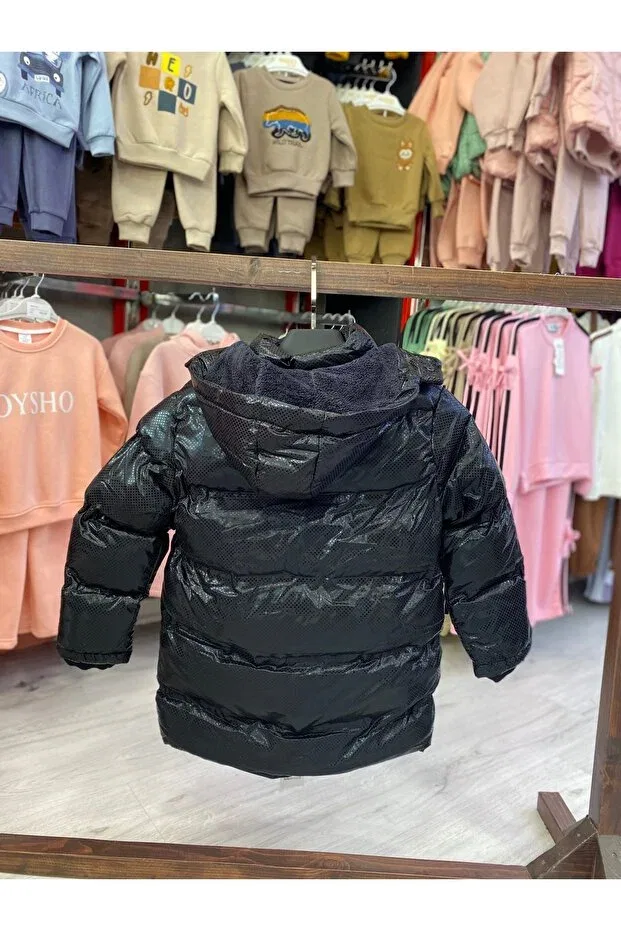 Детское пальто для девочек с капюшоном Alissrekids, Black — фото 3