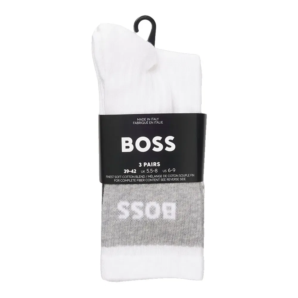 Носки короткие рифленые меланжевые 3 пары Boss, белый — фото 3