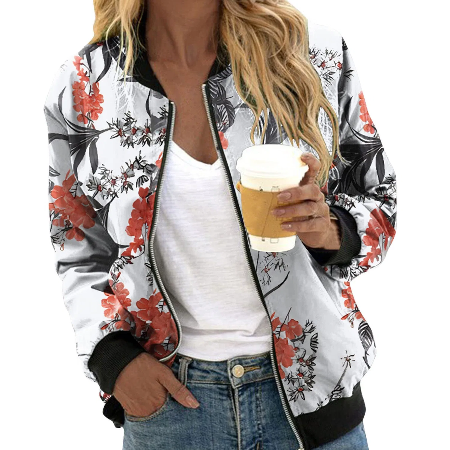 Женская куртка с принтом Fashion Zipper Jackets, Rosso — фото 2