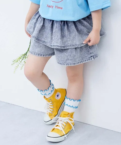 Детские джинсовые шорты-юбка с воланами, легкий деним, модель Fluffy Tiered, devirock, Blue