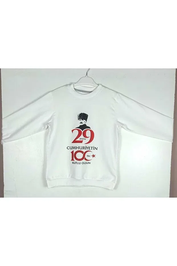 Детские свитшот для девочек с принтом Ataturk Visual 29 October 100th Year Pistyle, White — фото 3