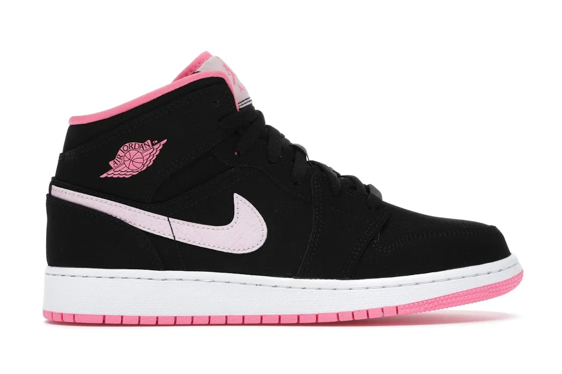 Детские кроссовки с принтом Jordan 1 Mid Jordan, Black/Digital Pink-White-Pink Foam