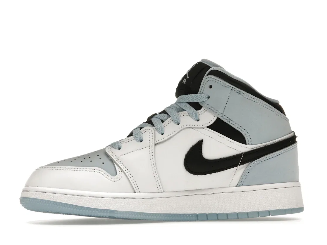 Детские кроссовки для мальчиков и девочек с принтом Jordan 1 Mid SE Jordan, White/Ice Blue-Black — фото 3