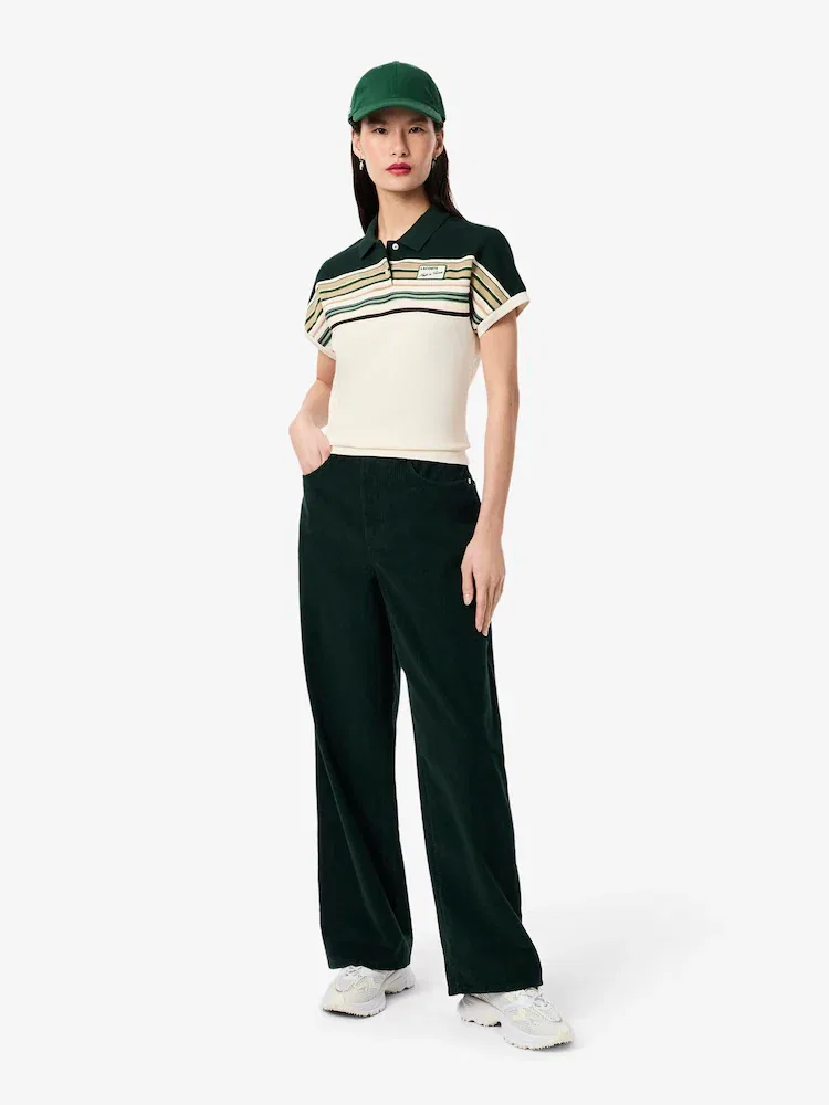 Брюки вельветовые LACOSTE широкие, женские, хлопок