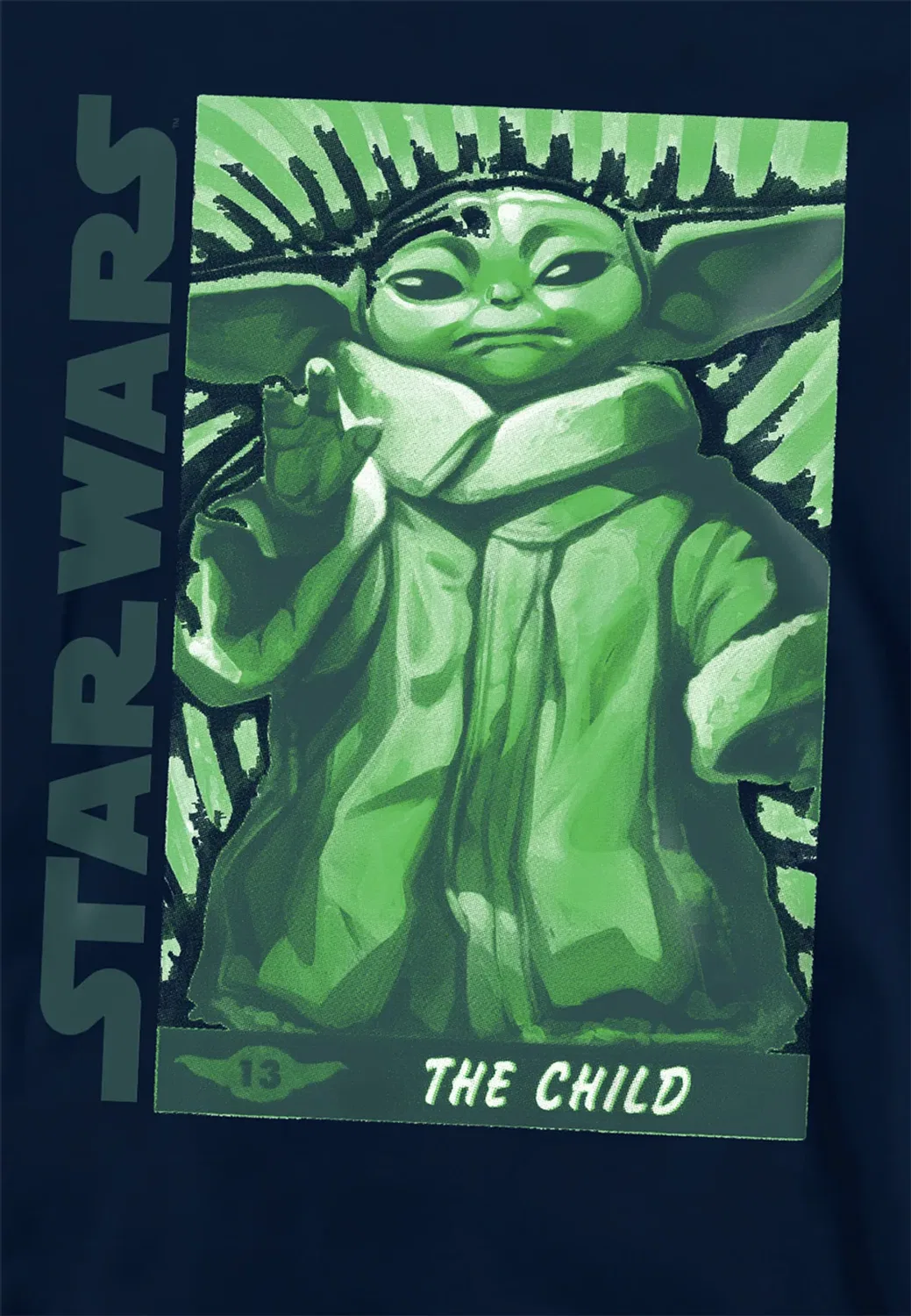 Детский худи с принтом Star Wars Green Grogu, Disney, Navy — фото 2