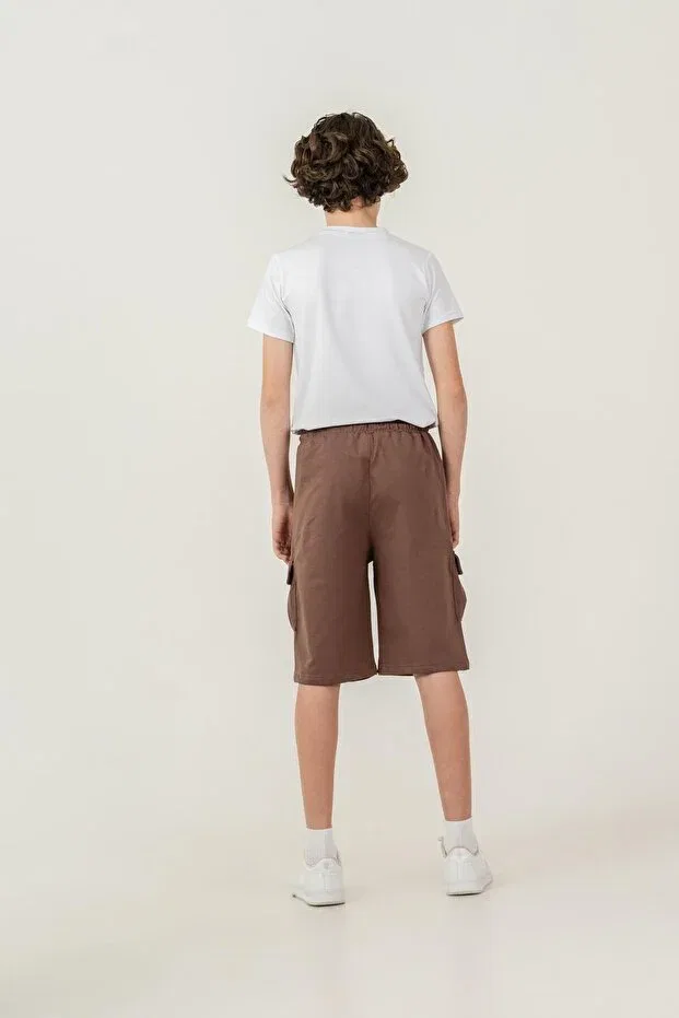 Детские шорты для мальчиков с принтом Double cargo pockets left pocket cover Mışıl Kids, Brown — фото 4