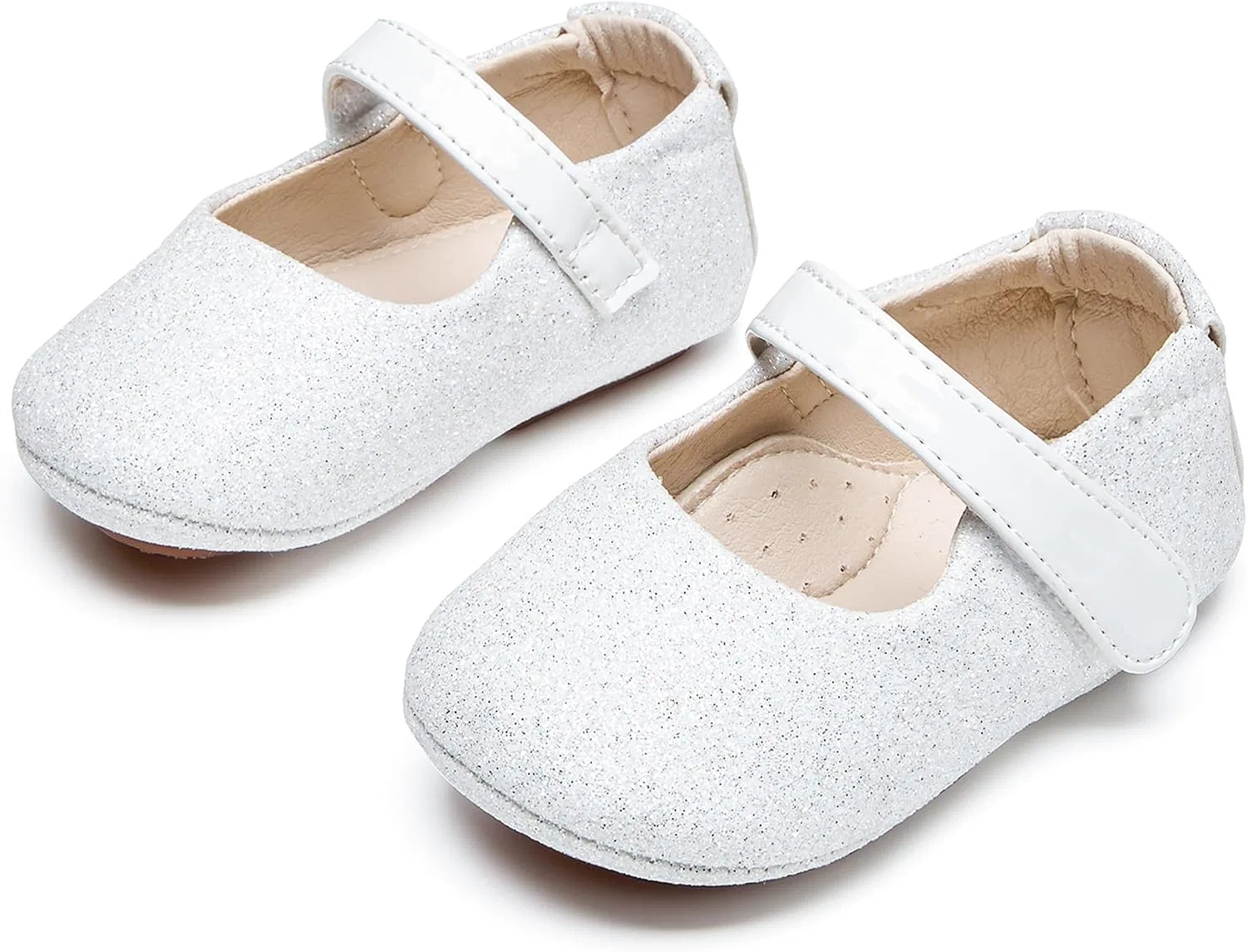 Детские туфли Мэри Джейн для девочек PHIRAMIN, Glitter White — фото 2