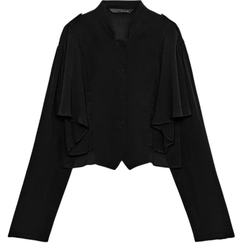 Женская рубашка с воротником-стойкой ZARA, Черный