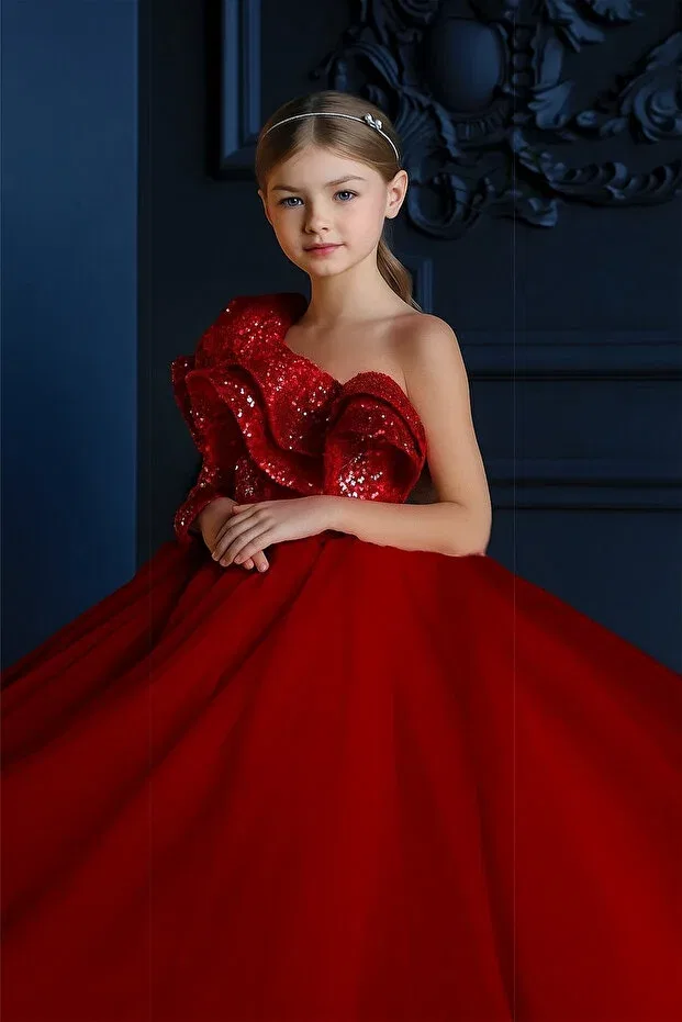 Детское платье для девочек с вышивкой Red princess evening dress Lilymoon, Red