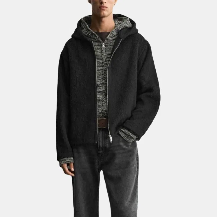 Мужская куртка с капюшоном Black ZARA, Черный — фото 4