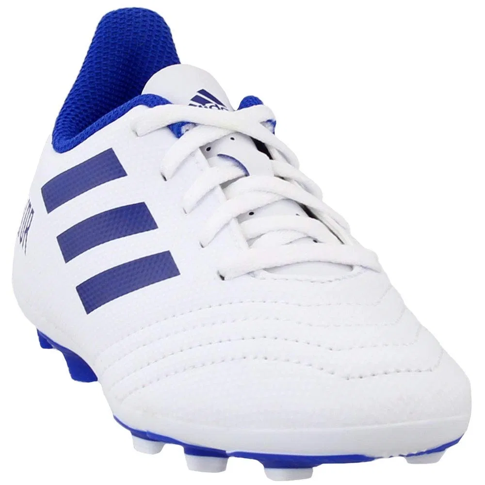 Детские бутсы для мальчиков с длинным шнурованием Predator 19.4 Firm Ground Adidas, Bianco Bold Blue Bold Blue — фото 2