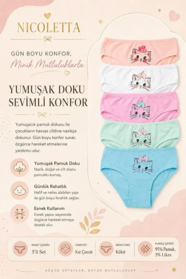 Детские трусы для девочек с принтом Nicoletta, Multicolor