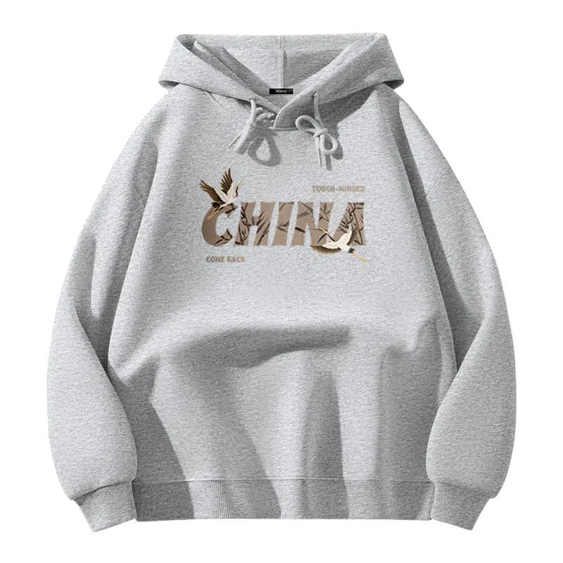 Детский худи с капюшоном утепленный MINISO, Heather Gray (B Chinese Crane)