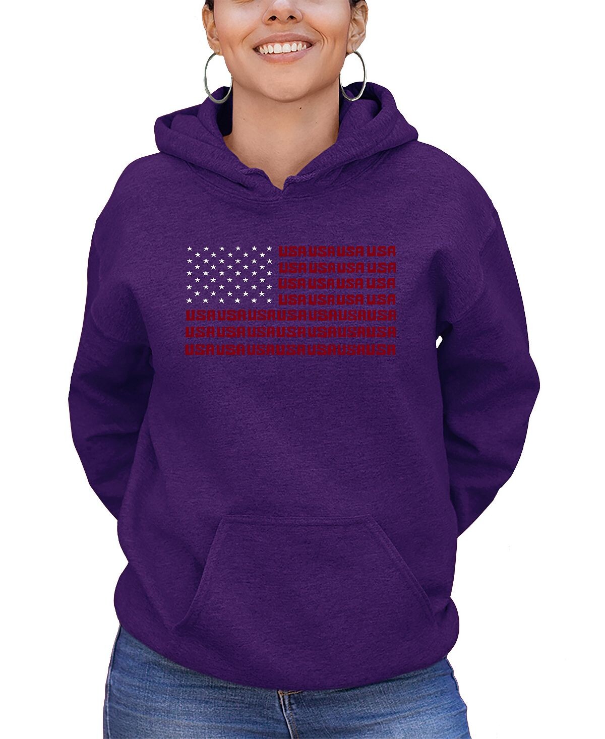 

Женская толстовка с капюшоном word art usa flag top LA Pop Art, фиолетовый