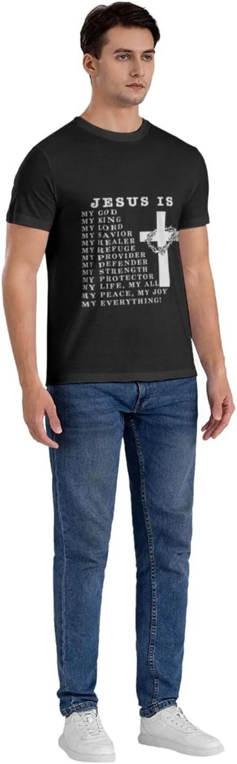 Мужская футболка с принтом Letter Print Generic, Jesus is My God My King My Lord My Savior White — фото 3