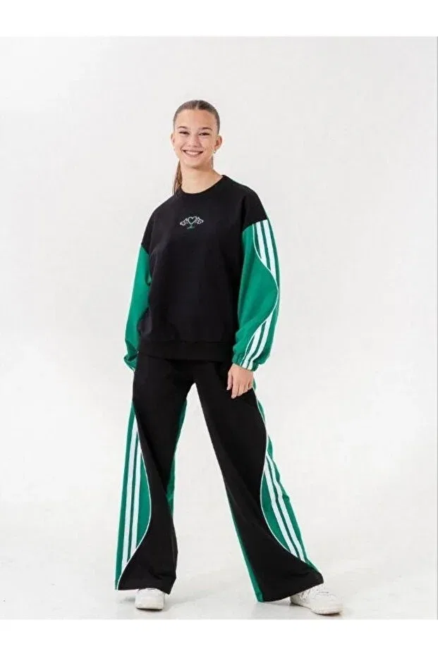 Детский спортивный костюм для девочек с принтом Wide Leg Zekids, Black — фото 2